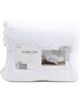 Shabby Chic White Quilted Cotton Slub Bed Quilt Set